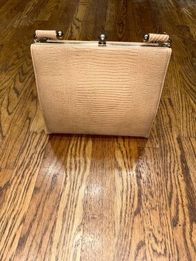 Vintage Classic Beige Textured Frame Top Handle Bag